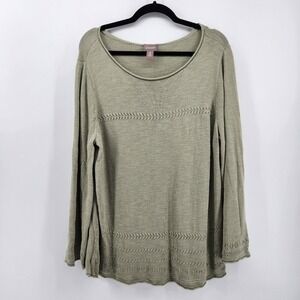 Chico's Women's Long Sleeve Knit Sweater Olive Green Pullover Casual Lightweight